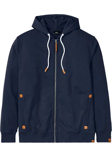 Sweat zippé à capuche et détails enduits, bonprix