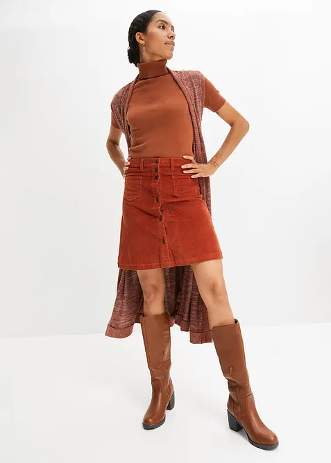 Jupe boutonnée en velours côtelé extensible, bonprix