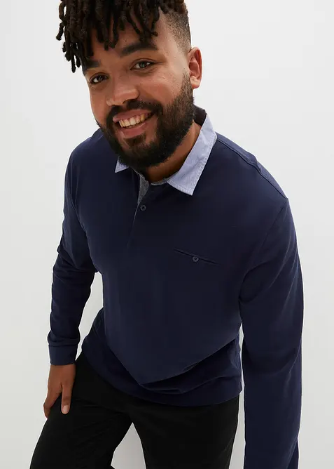 Polo manches longues en maille piquée 100% coton, bonprix