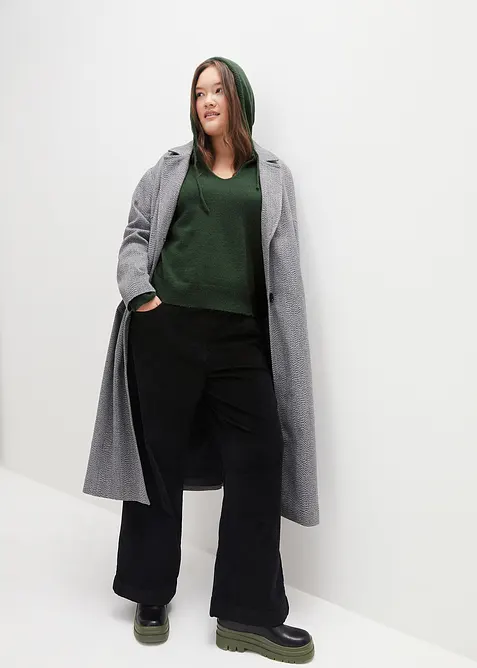 Strick-Pullover mit V-Ausschnitt und Kapuze, bonprix