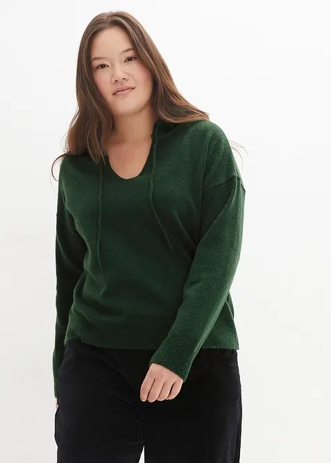 Strick-Pullover mit V-Ausschnitt und Kapuze, bonprix
