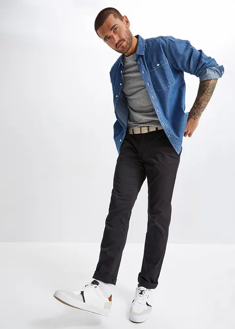 Pantalon chino droit avec taille &eacute;lastique et ceinture, regular, bonprix