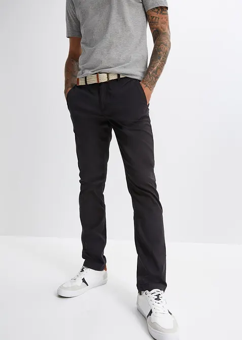 Pantalon chino droit avec taille &eacute;lastique et ceinture, regular, bonprix