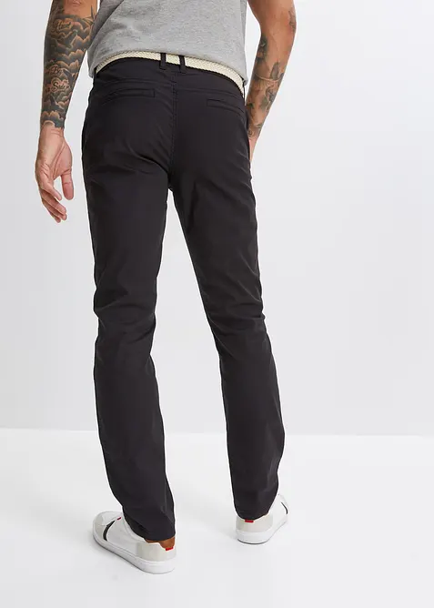 Pantalon chino droit avec taille &eacute;lastique et ceinture, regular, bonprix