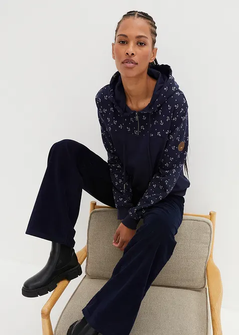 Kapuzensweatshirt mit Reißverschluss aus reiner Baumwolle, bonprix