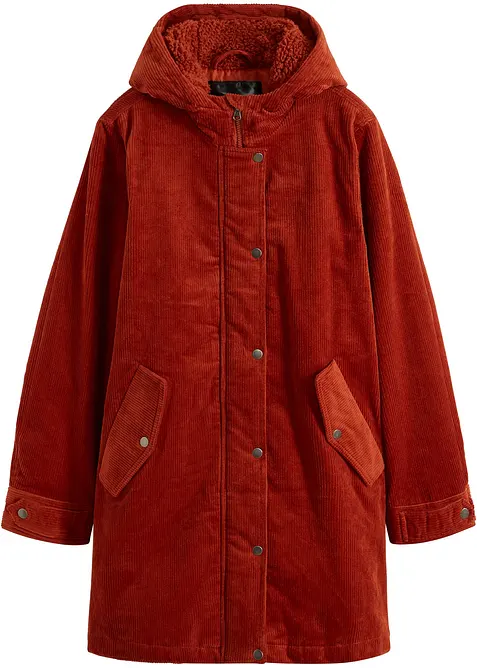 Warmer Cord-Parka mit Teddy-Futter in der Kapuze, in A-Linie, bonprix