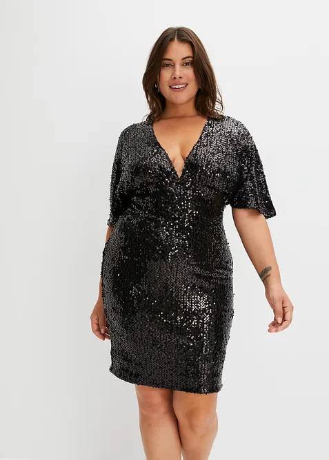 Robe à sequins et décolleté plongeant, bonprix