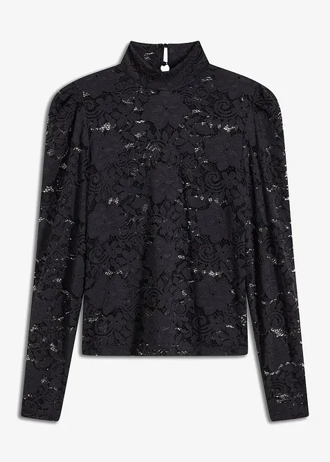 Figurbetontes Langarmshirt mit Spitze, bonprix