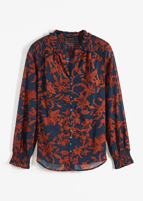 Chemisier en mousseline à détails smockés, bonprix