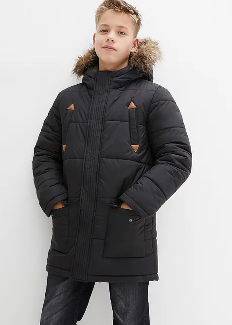 Parka d’hiver à détails enduits et capuche bordée, bonprix