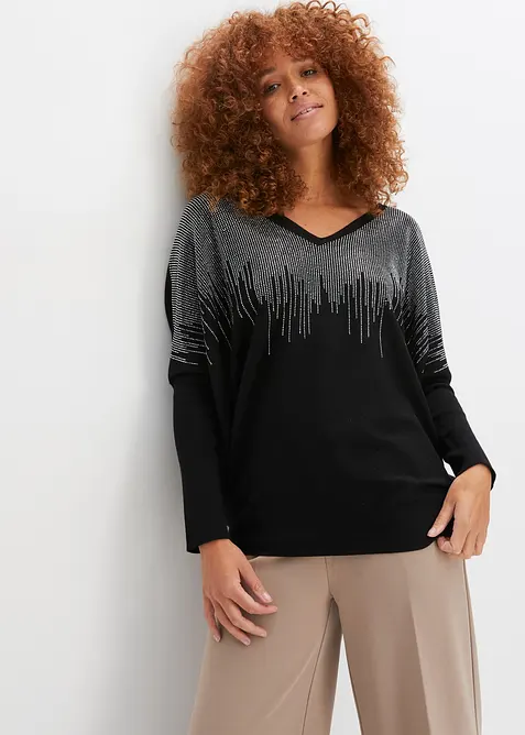 Pull en fine maille avec strass, bonprix