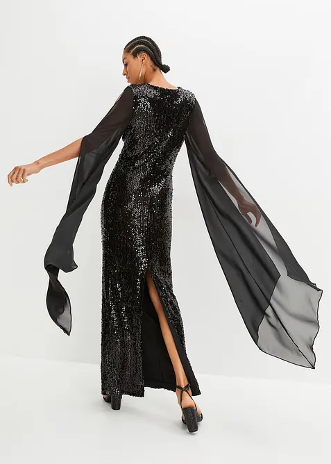 Robe à sequins et manches longues en voile, bonprix