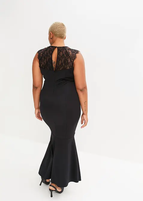 Longue robe de soirée en néoprène épais et dentelle, bonprix