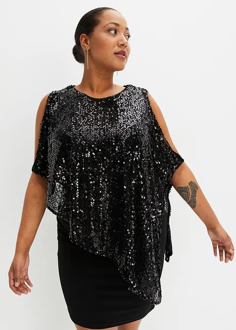Robe à sequins avec haut effet cape, bonprix