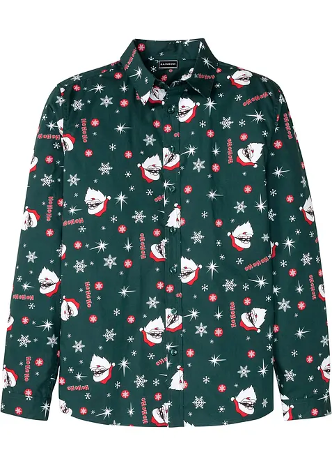 Langarmhemd mit Weihnachts-Druck aus reiner Baumwolle, Slim Fit, bonprix