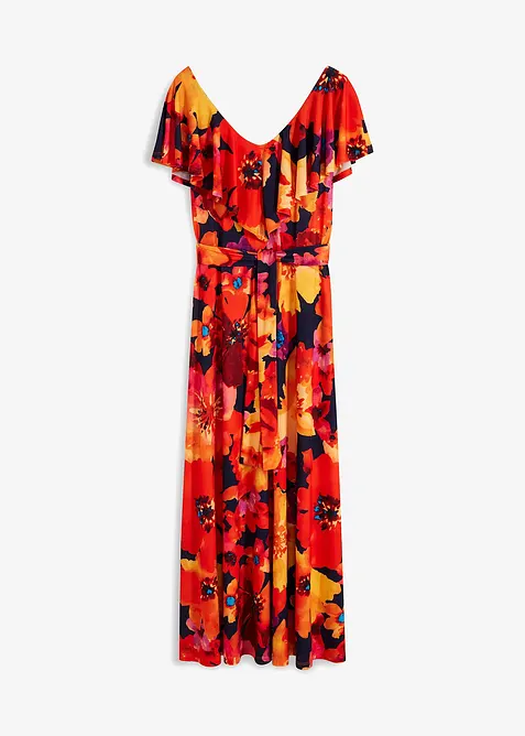 Robe longue &agrave; volant et ceinture, bonprix