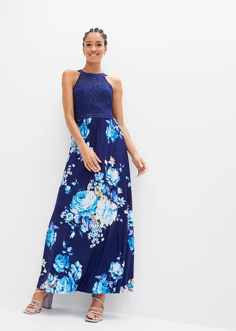 Maxikleid mit Blumen-Print und Spitze, bonprix