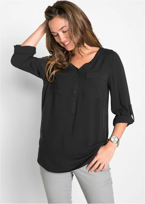 Blouse fluide à col en V et manches longues, bonprix