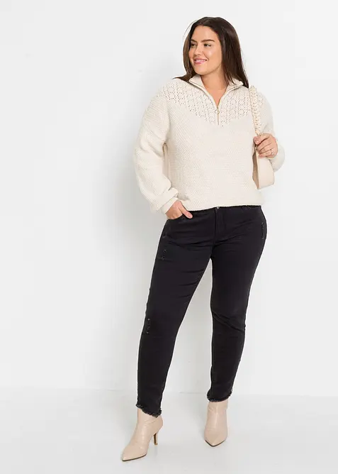 Troyer Pullover mit Ajourmuster, bonprix