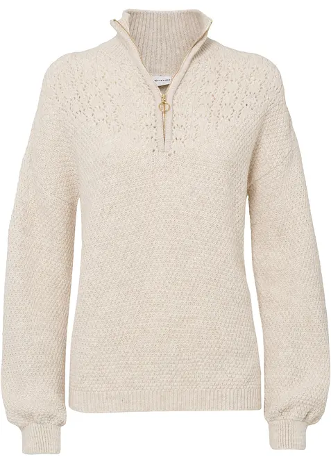 Troyer Pullover mit Ajourmuster, bonprix