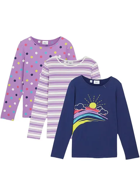 Lot de 3 T-shirts manches longues 100% coton, bonprix