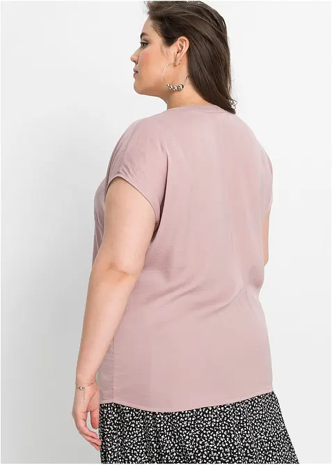 Blouse manches courtes ample en satin avec &eacute;paules descendues, bonprix