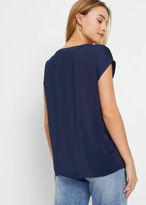 Blouse manches courtes ample en satin avec épaules descendues, bonprix