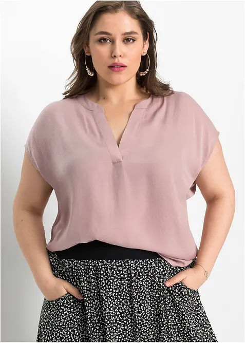 Blouse manches courtes ample en satin avec &eacute;paules descendues, bonprix