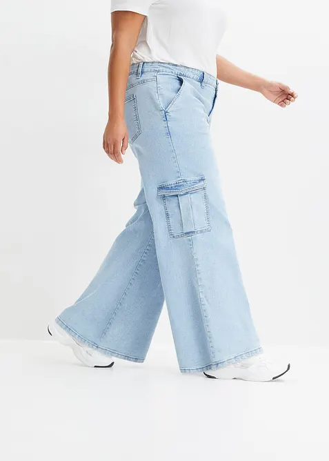 Cargo Jeans Mid Waist, Wide Leg, bonprix
