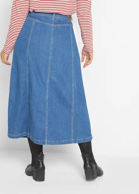 Jupe en jean confort-stretch, longueur midi, bonprix