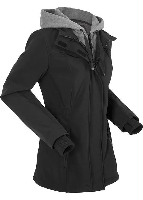 wasserabweisende Softshell-Longjacke, 2 in 1-Optik, bonprix