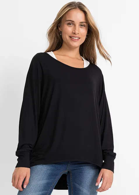 T-shirt long et top en viscose extensible, bonprix