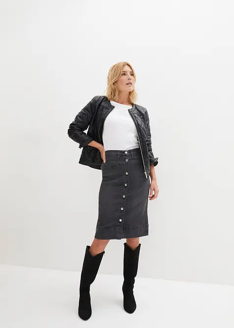 Jupe en jean avec boutons d&eacute;coratifs, bonprix