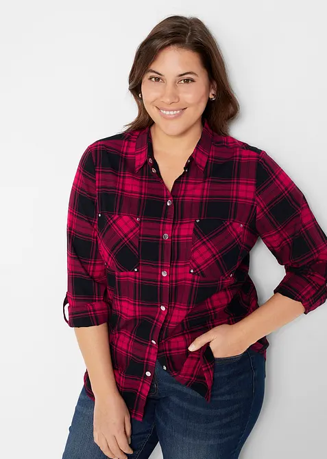 Karierte Hemdbluse aus reiner Baumwolle, bonprix