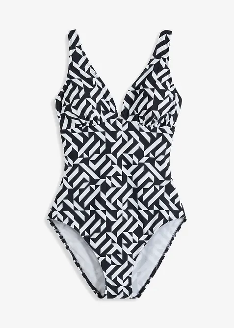 Maillot 1 pi&egrave;ce sculptant &agrave; col en V, maintien l&eacute;ger, bonprix