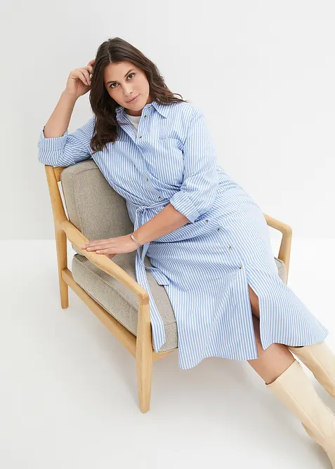 Robe-chemise rayée avec ceinture à nouer, bonprix