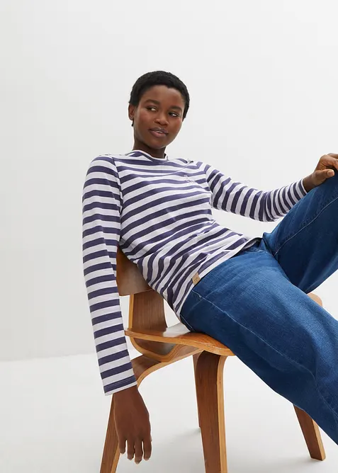 Gestreiftes Langarmshirt mit Stickerei, bonprix