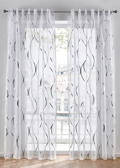 Gardine mit Glanzdruck, mit verdeckten Schlaufen, auch in extra lang (1er Pack), bonprix