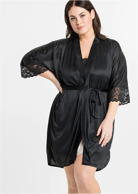 Satin Kimono mit Spitze, bonprix