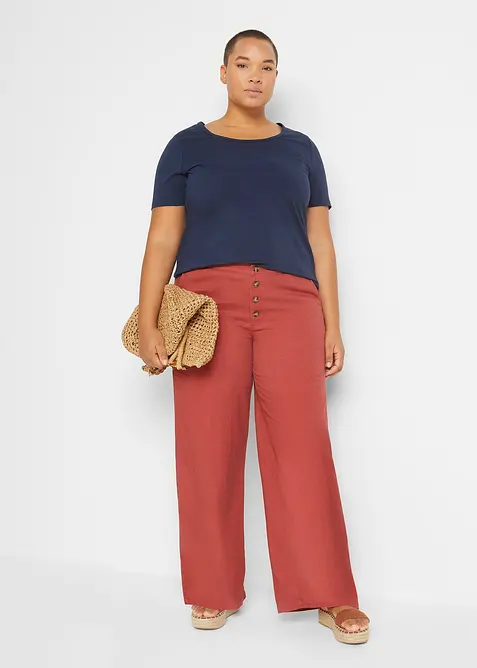 Pantalon palazzo en lin m&eacute;lang&eacute;, bonprix