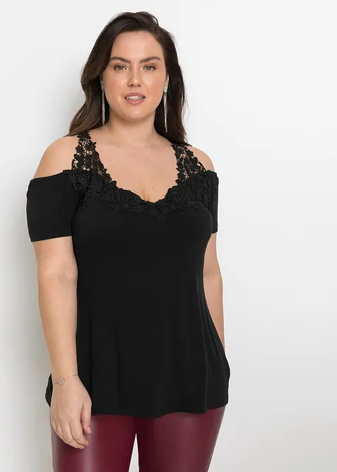 Cold-Shoulder-Shirt mit Spitze, bonprix