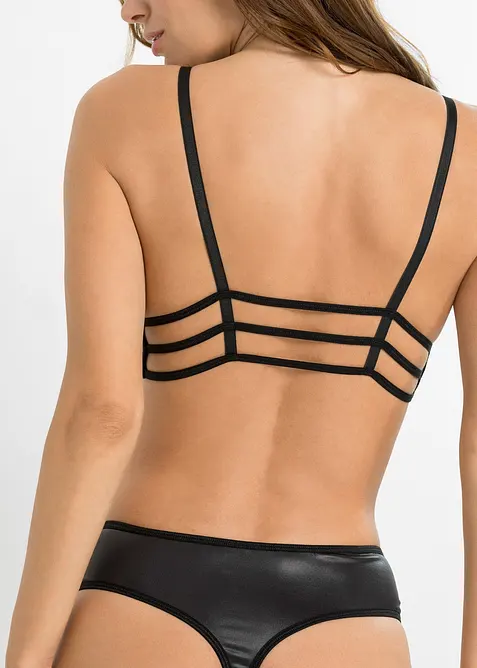 Brassière et string ouvert avec empiècement wetlook (ens. 2 pces), bonprix