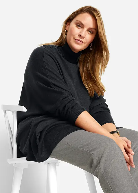 Poncho-Rollkragenpullover mit asymmetrischem Schnitt, bonprix