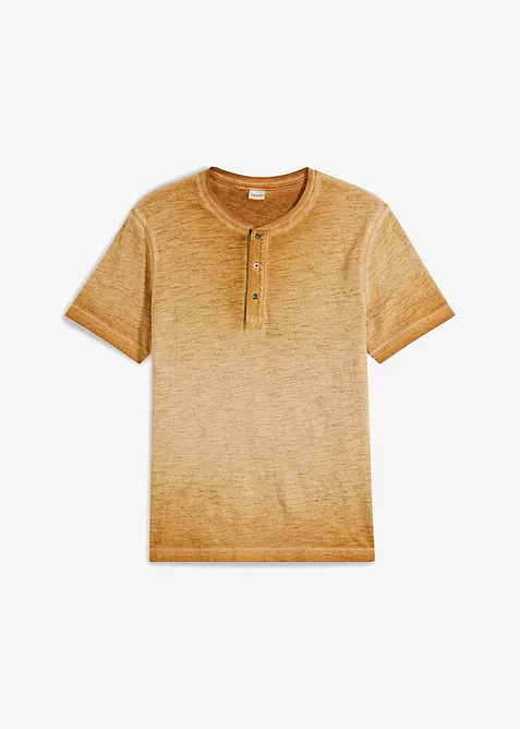 T-shirt col tunisien 100% coton, aspect d&eacute;lav&eacute;, bonprix