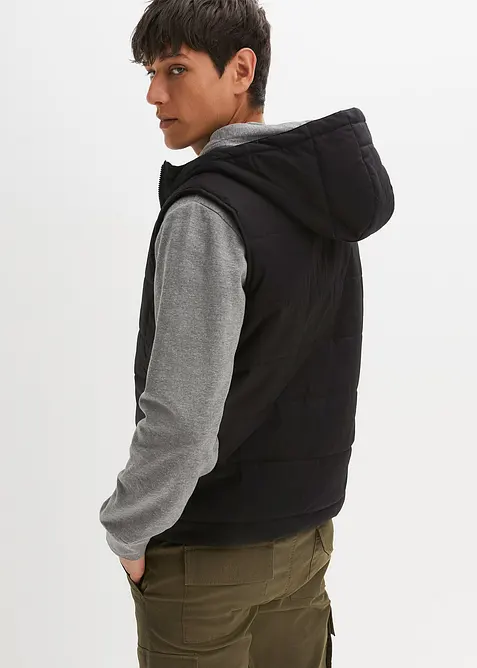 Steppweste mit Kapuze und Lederimitat-Details, bonprix