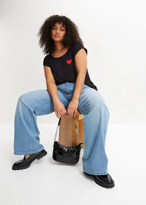 Vokuhila-Shirt aus fließendem Viskosemix, bonprix