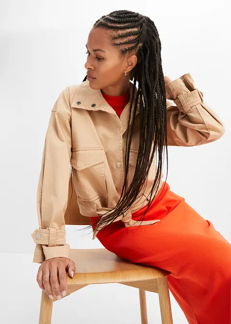 Weite Twill-Jacke mit aufgesetzten Taschen, bonprix