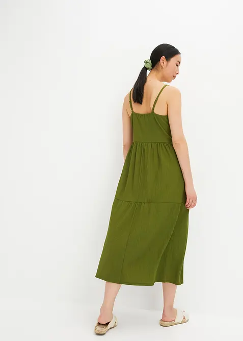 Robe en jersey à volants et patte de boutonnage décorative, bonprix