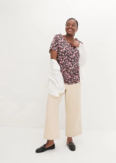 Locker geschnittenes Shirt aus Flammgarn mit abgerundetem Saum aus Bio-Baumwolle, bonprix