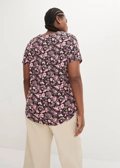 Locker geschnittenes Shirt aus Flammgarn mit abgerundetem Saum aus Bio-Baumwolle, bonprix